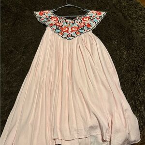 Free People Light Pink Embroidered Yoke Maxi Dress